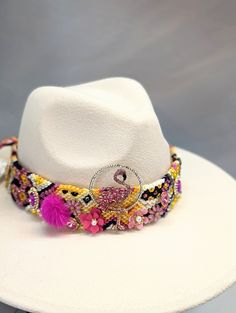 Beautiful Hand Made Beaded Hat Band. *hat is not included* Multicolor Beaded Party Hats, Summer Party Hats Embellished, Summer Party Embellished Hats, Bohemian Hats With Bead Caps For Party, Bohemian Party Hats With Bead Caps, Bohemian Style Adjustable Hats For Party, Festival Multicolor Beaded Hats, Bohemian Cap Costume Hats And Headpieces For Party, Adjustable Bohemian Party Hat