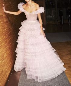 Princess A-Line Off the Shoulder Pink Tulle Prom Evening Dresses Princess Style Fitted Wedding Dress With Ruffles, Prom Evening Dresses, Afrikaanse Mode, Pink Tulle, Winter Trends, Elie Saab, Mode Inspiration, Evening Dresses Prom, Jean Paul Gaultier