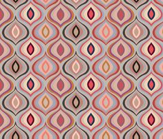 an abstract pattern with wavy lines and shapes in pink, blue, red and grey