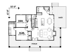 the first floor plan for this house shows the living room, dining area and kitchen