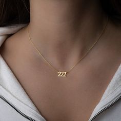 "Personalized angel number necklace made just for you! Now you can carry your lucky angel number with you wherever you go! - - -  D E T A I L S - - -  * Made of 925 Sterling Silver or 14K solid gold * Available in 14k Gold, Rose Gold or Rhodium plated (we use a very THICK plating for a piece that will be * with you for years to come!) or 14K solid gold! * Nickel-free & Hypoallergenic * DIMENSION: 5mm ♡ HOW to ORDER: ♡ 1. Use the \"PERSONALIZATION BOX\" to input your NUMBERS that you would like (Up to 10 Characters). 2. Choose your Necklace Length Option. :) Pieces arrive in beautiful gift-boxes ready for gift-giving!! 😊 All pieces are made with 100% Pure Love! ♡ PROCESSING TIMES: This necklace is CUSTOM MADE TO ORDER especially for you! Our turn around times are 10-14 days. This may be su Number Jewelry, Number Necklace, Rose Gold Necklace, Custom Necklace, Necklace Sizes, Beautiful Gift Boxes, Star Necklace, Angeles, Name Necklace