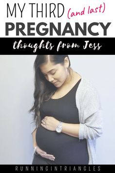 a pregnant woman is holding her stomach with the words, my third and last pregnancy thoughts from jesus