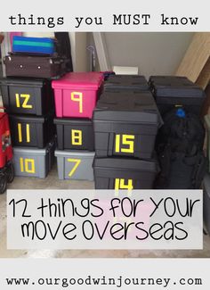 there are many boxes with numbers on them and the words 12 things for your move overseas