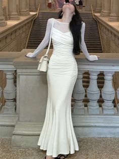 Shipping: Worldwide Express Shipping AvailableDelivery time: 7-15Days Fast ShippingReturns: Fast refund, 100% Money Back Guarantee. White Mermaid Dress, Fashion Patchwork, White Mermaid, Summer Bodycon Dress, Womens Knit Dresses, Spring Summer Dress, Mermaid Dress, Long Sleeve Midi Dress, Midi Dress Bodycon