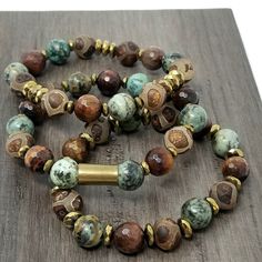 African Turquoise Tibetan Agate Bullet Shell Bracelet Set, $34 Beaded Bracelets Set, Bullet Shell, Coin Pendant Necklace, Beads Bracelet Design, African Turquoise, Shell Bracelet, Agate Bracelet, Beaded Bracelets Diy, Diy Schmuck