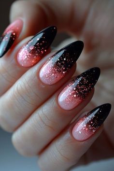 Dip Powder Nails 2024, Pink Purple Nail Designs, Acrylic Nail Designs Ombre, Nail Inspo Trendy, Witchy Nails, Pink Ombre Nails, Goth Nails, Nails 2024