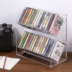 Clear Acrylic Cassette Tape Holder with Cutout Handles, 2 Tier Retro Audio Tape Deck Storage Display Case-MyGift Music Collection Display, Cassette Tapes Storage, Cassette Display Ideas, Vhs Collection Display, Cassette Tape Display, Cassette Tape Collection, Minimalistic Product Design, Music Storage Ideas, Cd Storage Ideas Diy