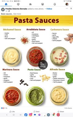 the ingredients for pasta sauces are shown in this screenshote screen graber