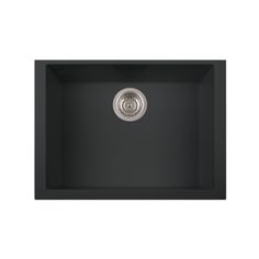 an image of a black sink on a white background with the drain in the middle