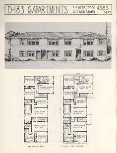 an old house with two floors and three stories in the same section, as well as another floor plan