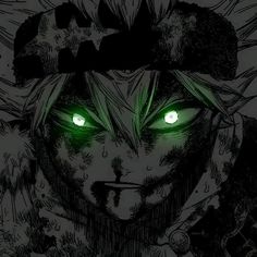 an anime character with glowing green eyes