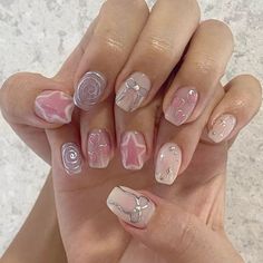 #nailart #nailsoftheday #aesthetic Nail Design Gold, Korean Nail Art, Cute Simple Nails, Purple Nail, Pretty Gel Nails, Really Cute Nails, Soft Nails, Kawaii Nails