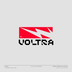 the logo for voltra is shown in red and black, with lightning bolt on it