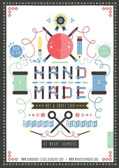 the handmade art and craft fair poster with scissors, thread, sewing needles and other items