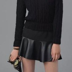 Zara Woman Skater Style Part Faux Leather Originally $70 Solid Skirt For Winter Night Out, Chic Black Sweater For Layering, Stretch Skirt For Night Out In Fall, Black Casual Skirt For Fall, Casual Black Skirt For Fall, Casual Black Winter Skirt, Elegant Sweater For Night Out In Fall, Elegant Fall Sweater For Night Out, Black Stretch Skirt For Winter