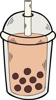 Hand Drawn Bubble Milk Tea illustration Boba Drawing, Milk Drawing, Simple Cartoon Characters, Bubble Tee, Art School Supplies, Tea Illustration, Tea Logo, Bubble Milk Tea