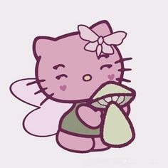 a hello kitty with a toothbrush in her mouth and an angel wings on its back