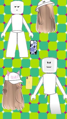 the paper doll is wearing a hat and holding a cell phone in one hand while standing next to another