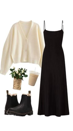 Modest Dress Up Outfits, Black Dress In Winter Outfit, Knee Length Dresses Outfit, Long Dresses Casual Outfit Ideas, Sweater Types Women, Business Casual Women Dresses, Modest Looks For Women, Black And White Chic Outfit, Cute Outfits Mid Size