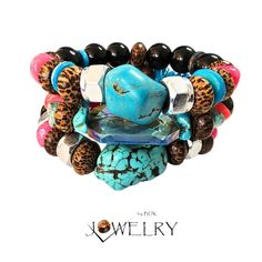 Chunky Statement Turquoise Bracelet Stack. Fits Most Average Wrists Sizes 7-8 Inches. Includes (3) Stretch Bracelets. Stack Bracelets, Jewelry Chunky, Chunky Bracelets, Bracelet Stack, Stretch Bracelets, Womens Jewelry Bracelets, Turquoise Bracelet, Women's Jewelry, Color Blue