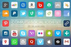 the complete social icon set is displayed in this image