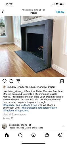 an instagramted photo of a fireplace with the caption's description below