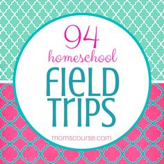 the words 94 homeschool field trips on top of a pink and green background