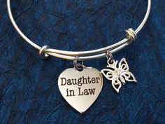 Daughter In Law with Butterfly Charm Bangle Adjustable Expandable Meaningful Gift Stainless Steel Charm Expandable Bracelet, Stackable Bangles, Bangles Making, Daughter In Law, Split Rings, Nautical Jewelry, Charm Bangle, Butterfly Charm, Trendy Jewelry