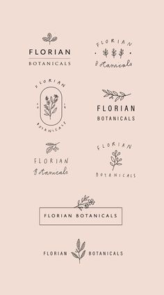 the logos for florisian botanical botanicals are shown in black and white on a pink background