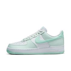 You'll score major points in this legendary classic. Crossing hardwood comfort with off-court flair, this hoops original pairs crisp leather with mint green accents for fresh style with every step. Plus, hidden Nike Air units and durable ‘80s construction add the comfort you’ve come to expect from the AF1.From tough stitching to pristine materials to cupsole design, these kicks deliver durable style that’s smoother than backboard glass.Originally designed for performance hoops, Nike Air cushioni Cute Back To School Shoes, Mint Green Shoes, Cdg Converse, Blazer Shoes, Fire Shoes, Teal Nikes, Back To School Shoes, Preppy Shoes, Huarache Run