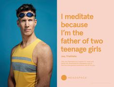 a man with sun glasses on his face and the words i meditate because i'm the father of two teenage girls