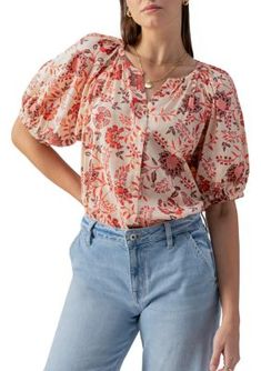 Billowy bubble sleeves add dramatic volume to this boho-inspired blouse from Sanctuary. | Sanctuary Women's Bubble Sleeve Boho Blouse, XXL Eyelet Shirt, Feminine Top, Blouse Price, Boho Blouse, Bubble Sleeve, Puff Sleeve Blouse, Boho Blouses, Embroidered Blouse, Cotton Tops