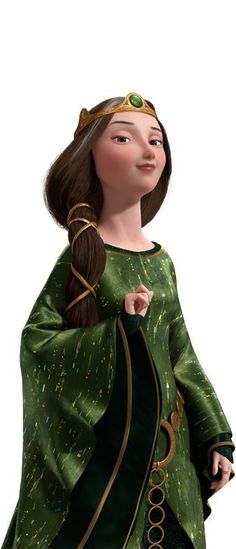 a cartoon character with long hair wearing a green dress