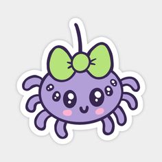 a purple sticker with a green bow on it's head and an octopus tail