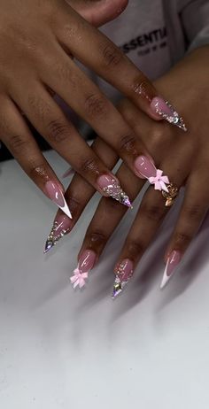 Different Shapes Nails, Nail Ideas Acrylic Pink And White, 20th Bday Nails, Stalitoes Nails Design, Birthday Nail Set Ideas Red, Stelito Nails Designs, Birthday Almond Nails Designs, Cute Short Nail Sets Birthday, Press On Ideas