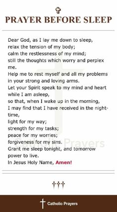 a prayer card with the words prayer before sleep