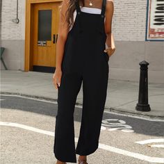 Comfortable And Loose Linen Overalls With Adjustable Straps. One Pocket On Each Leg. Wide Legs With Tulip Hem. High Front And Back. Cute With Sweaters And Boots In The Winter And With Tees And Sneakers In The Summer. Perfect For Outdoor Adventures, Lounging, Running Errands Or Everyday Looks. Nwt Black Linen Overalls, Linen Overalls, Wide Legs, Black Linen, Square Necklines, In The Winter, Outdoor Adventures, Square Neckline, Everyday Look