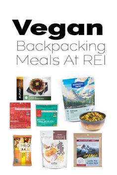 an image of vegan backpacking meals at rel with text overlay