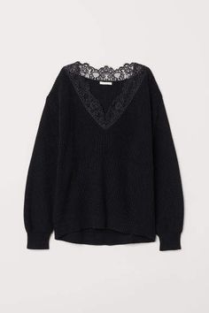 H&M Knit Sweater with Lace - Black Lace Trim Sweater, Sweater With Lace, Lace Sweater, Swaggy Outfits, Mode Inspo, Black Sweater, Visual Kei, Dream Clothes, New Wardrobe