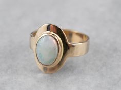 Yellow Gold Vintage Opal Ring Opal Gold Ring, Vintage Opal Ring, Mid Century Modern Jewelry, Opal Statement Ring, Yellow Gold Opal Ring, Gold Opal Ring, Opal Ring Vintage, European Cut Diamond Ring, Opal Solitaire Ring