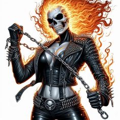 Ghost Rider Character Design, Ghost Rider Portrait, Female Ghost Rider Art, Ghost Rider Artwork, Comic Ghost Rider, Female Ghost, Modern Mythology