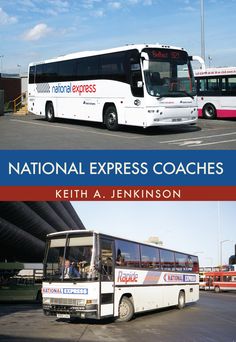 two buses parked next to each other in a parking lot with the caption national express coaches