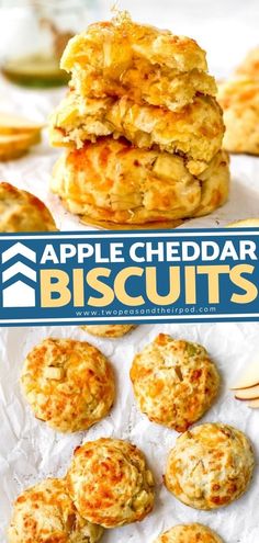 apple cheddar biscuits are stacked on top of each other with the title above it