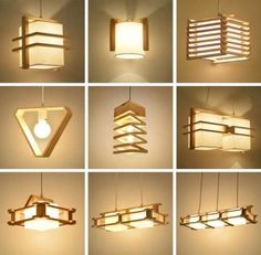 many different types of lights hanging from the ceiling