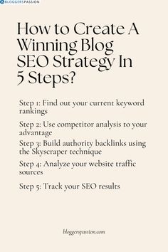 a white poster with the words how to create a winning blog strategy in 5 steps?