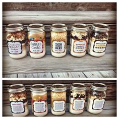 five jars filled with different types of food