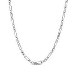 Dressed up or down, this figaro chain necklace in silver is a stylish and easy choice. Crafted in sterling silver This 3.0mm-wide figaro chain features single oval-shaped links alternating with trios of shorter links. Great for layering with shorter and longer necklaces to create your own style This 20.0-inch necklace secures with a lobster claw clasp. Figaro Chain Necklace, Peoples Jewellers, Necklace Clasps, Necklace Chain Lengths, Figaro Chains, Figaro Chain, Own Style, Necklace Designs, Lobster Claw