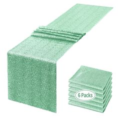 green glitter table runner with matching placemats and napkins on each side, set of 6