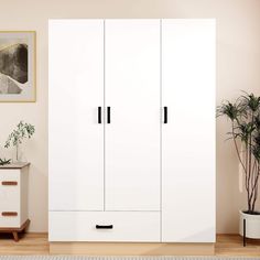 Livelylodge Armoire Wardrobe Closet with 3 Doors, 69 High Bedroom Wardrobe Closet with Closet Drawers, Clothes Cabinet Image 1 Closet With Drawers, White Armoire, Wooden Armoire, Closet Mirror, Armoire Wardrobe Closet, Organizing Clothes, 3 Door Wardrobe, Clothes Cabinet, Armoire Dresser