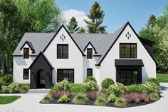 this is an artist's rendering of a house with black and white shingles